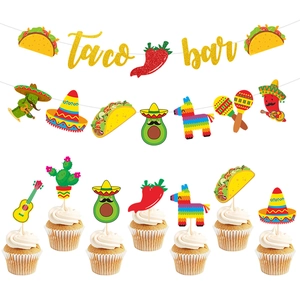 Decorazione Festa Fiesta Messicana Banner Carta Glitterata Cupcake Topper Taco Bar Tema Forniture Per Eventi Colorato