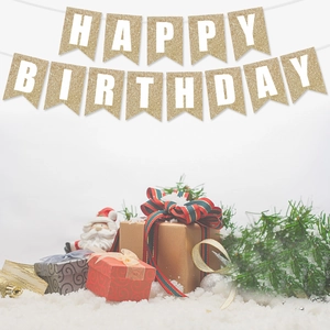 Glittering gold Happy Birthday paper banner with fishtail bunting for party decoration