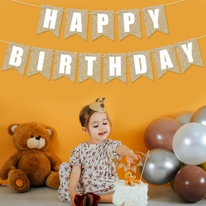 Golden glitter fishtail Happy Birthday banner for party decorations with white lettering
