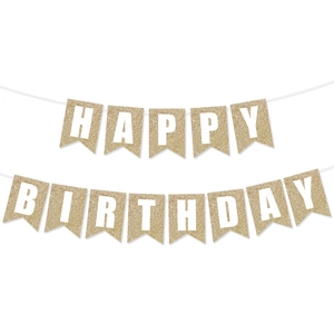 Glitter gold Happy Birthday banner with fishtail bunting for party decorations