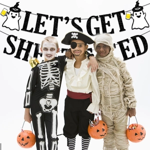 Halloween glitter banner Let's Get Sheet Faced with ghosts for party decoration