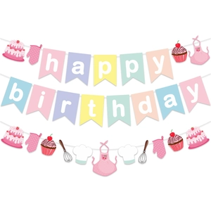 Baking Theme Birthday Party Banner Girl Happy Birthday Garland Paper Cake Apron Whisk Decoration
