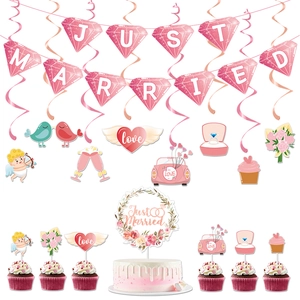 Wedding Decoration Set Just Married Banner Hanging Spirals Cake Toppers Romantic Engagement Party Supplies Paper PVC