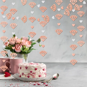 Rose gold glitter diamond and silver heart garland set for romantic party decoration