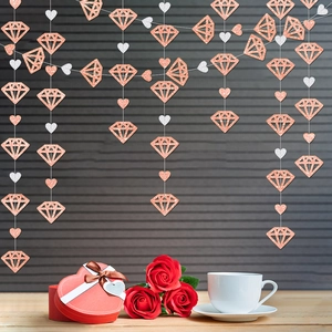 Glitter Paper Diamond Heart Hanging Garland For Wedding Valentine's Day Birthday Party Decoration Rose Gold Gold Banner