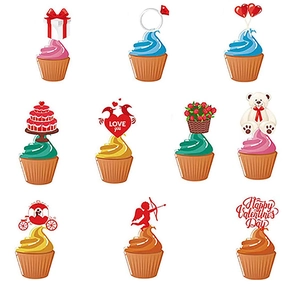 Valentine's Day cake toppers set with heart balloons teddy bear and love gift box designs