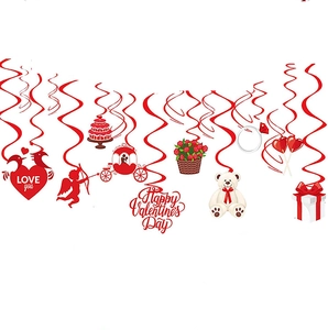 Valentine's Day hanging decorations set with red swirls, love hearts and teddy bears