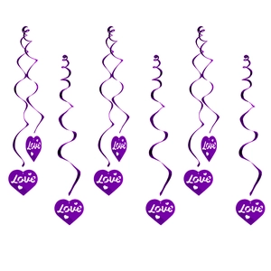 Décorations spirales violettes en forme de cœur avec lettrage Love pour la Saint-Valentin