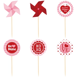 Lot de 6 décorations de cupcakes pour la Saint-Valentin avec designs XOXO roses et rouges