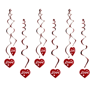 Lot de 6 spirales décoratives en cœur rouge avec texte Love pour la Saint-Valentin