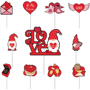 11pcs Valentine's Day gnome heart and LOVE cake toppers for wedding party decorations