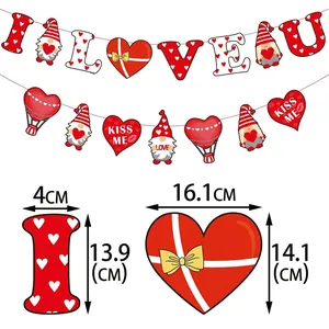 Set banner San Valentino I LOVE YOU con gnomi rossi e decorazioni per feste