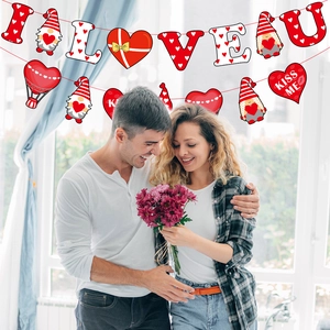 Set striscione I LOVE U di San Valentino con cuori rossi e gnomi per decoro festa