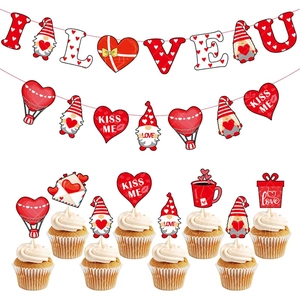 Set decorativo di San Valentino con banner I Love You e topper per cupcake gnomi