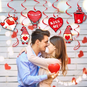 Valentine's Day hanging spiral decorations with gnome hearts and love theme ornaments