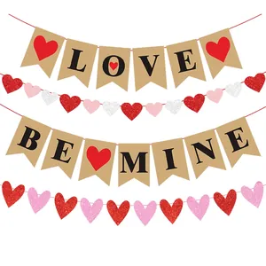 Valentinstag Banner Girlande Kraftpapier Glitzer Herz Be Mine Love Hochzeit Heiratsantrag Party Jubiläum Deko Romantisch