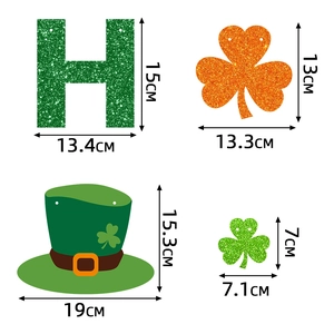 St. Patrick's Day banner components with green clover and hat size specifications