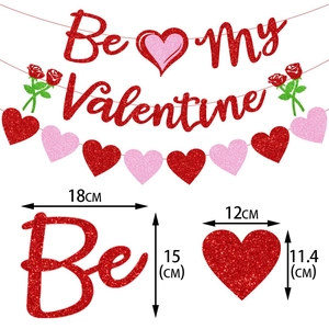 Glittery red Be My Valentine banner set with hearts and roses for romantic party decor