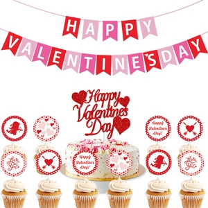 Valentine's Day Party Decoration Paper Banner Cupid Heart Cake Toppers Romantic Anniversary Proposal Decor
