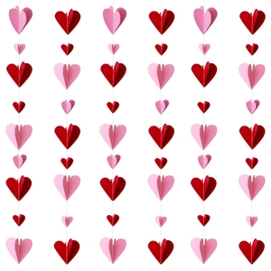 3D Paper Heart Hanging Banner Valentine's Day Garland Wedding Party Decoration Red Pink Folding Paper Heart Ornaments