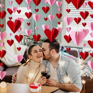 3D Red and Pink Heart Paper Garland for Valentine's Day Wedding and Party Decoration