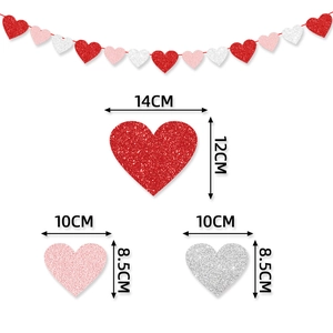 Glittery heart banner dimensions for Valentine decoration in red pink and silver