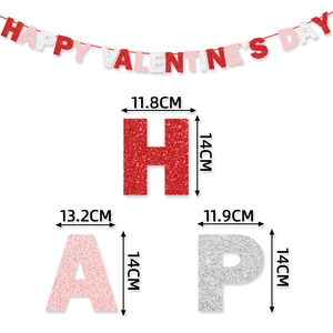 Happy Valentine's Day glitter banner with red and pink hearts for wedding party decor