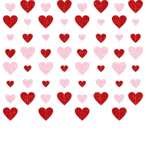 Vertical red and pink glitter heart garland for Valentine's Day party wall decoration