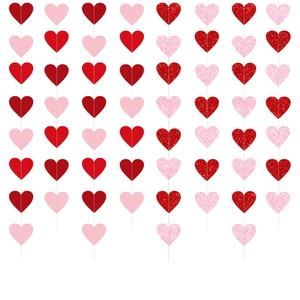 Vertical Valentine's Day hanging garlands with glittery red and pink heart shapes