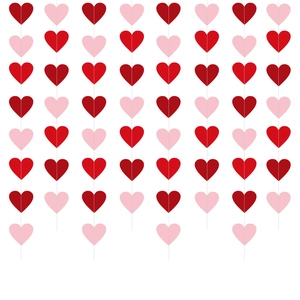 Detailed vertical view of red and pink heart garland streamers for Valentine's party decoration
