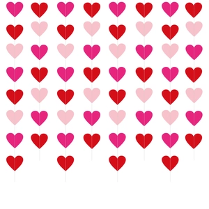 Red and pink heart garlands hanging in parallel for Valentine Day wedding party decorations
