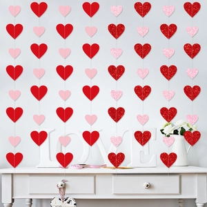 Red and pink heart garlands with sequins for Valentine party and wedding wall decor