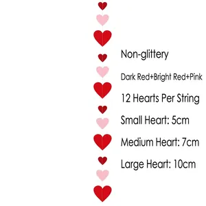 Red and pink heart garlands for Valentine's day party decor with 5cm 7cm and 10cm sizes