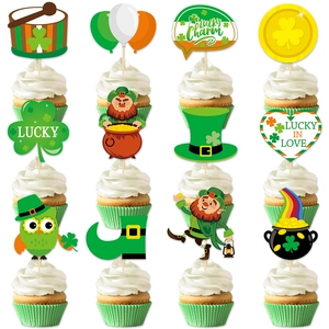 St. Patrick's Day cupcake toppers set with clovers, leprechauns and lucky gold coins