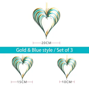 3er-Set gold-blaue 3D-Herz-Hängedeko für Valentinstag und Hochzeitsdekoration