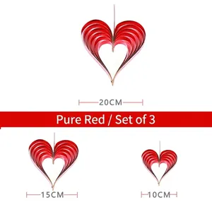 Drei rote 3D-Papierherzen zur Dekoration im Set: 20 cm, 15 cm und 10 cm groß