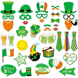 St Patrick's Day Photo Booth Props Funny Green Clover Hat Beer Paper Cardstock Irish Festival Party DIY Decor Accessory