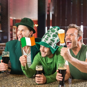 38-piece St. Patrick's Day photo booth props set featuring Irish flags and beer mugs