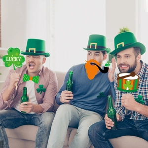 38-piece St. Patrick's Day party photo booth props with Irish shamrock hats and lucky signs