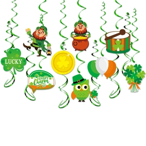 St. Patrick's Day Lucky banner and green clover hanging swirl decorations for party