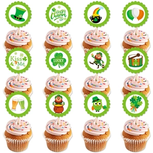 St Patricks Day Cupcake Toppers Green Paper Clover Leprechaun Rainbow Party Cake Decorations Irish Festival DIY Supplies