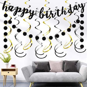 Joyeux Anniversaire Mariage Bannière Guirlande Spirales Suspendues Papier Pailleté Décoration Fête Révélation Sexe Mariée Bébé