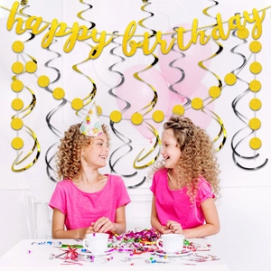 Kit de banderole Happy Birthday à paillettes dorées avec décorations de fête suspendues