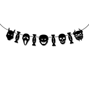 Detail of Halloween banner featuring Ghostface, skull and candy bones on black string