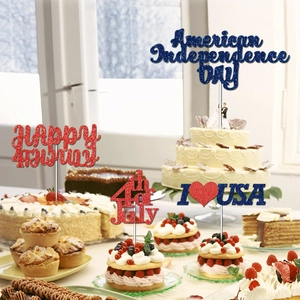 Glittering USA Independence Day cake toppers in red and blue for 4th of July party decor