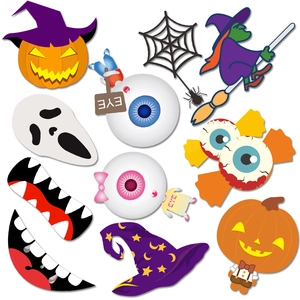 Halloween Photo Booth Props Paper Handheld Masks Pumpkin Ghost Witch Horror DIY Party Photography Decorations