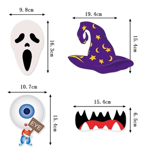 Halloween garage door decals set with ghost face, wizard hat, eye man and monster mouth
