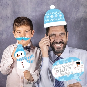 31-piece winter photo booth props set with snowman and snowflake themes for Christmas parties