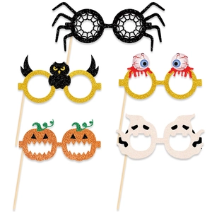 Accessoires de Photomaton d'Halloween Papier Pailleté Fantôme Citrouille Araignée Oeil Chauve-Souris Lunettes Décoration de Fête