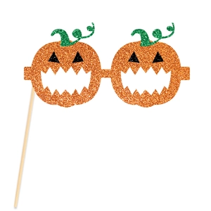 Accessoire photo lunettes de citrouille Halloween avec paillettes orange et bâton
